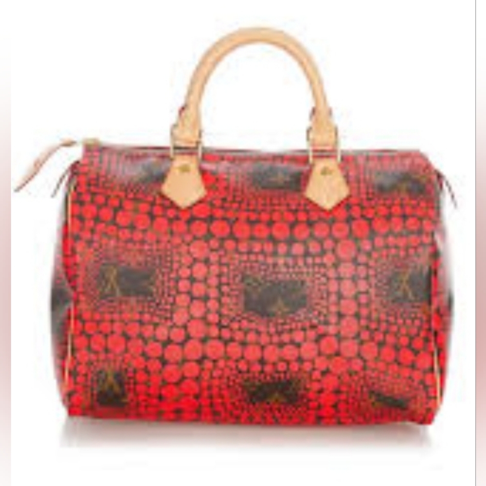 LOUIS VUITTON Speedy 30 Yayoi Kusama 2012 LTD ED Pumpkin Infinity Red Purs Bag